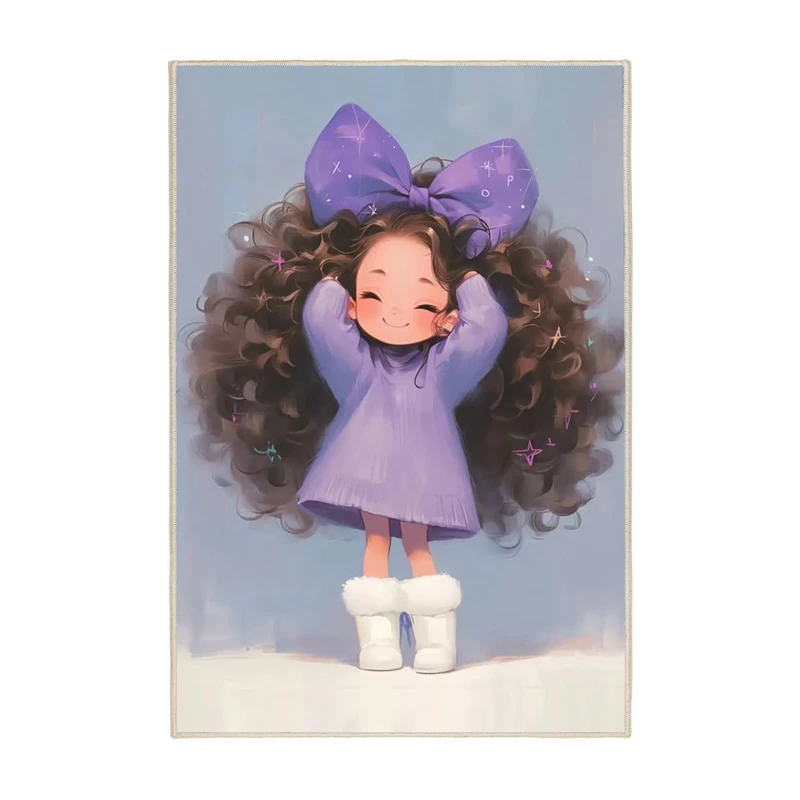 فرش ماشینی 1000 شانه زمینه طوسی حاشیه بنفش مدل اورکوم طرح اتاق کودک کد kids.9022.1